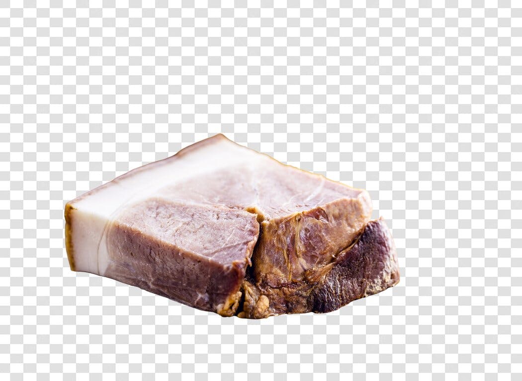 Pedaço de bacon defumado com corte de carne e gordura PNG com fundo transparente