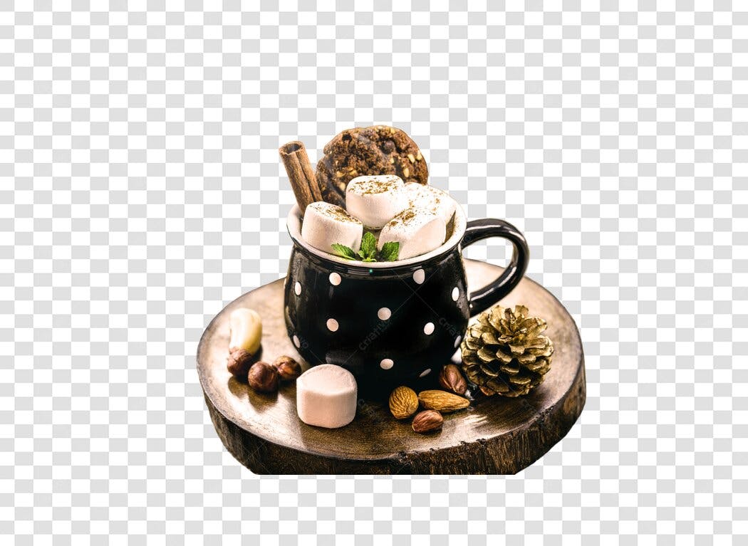 Ilustração Chocolate Quente Marshmallows Canela Biscoito para Inverno Natal PNG com fundo transparente