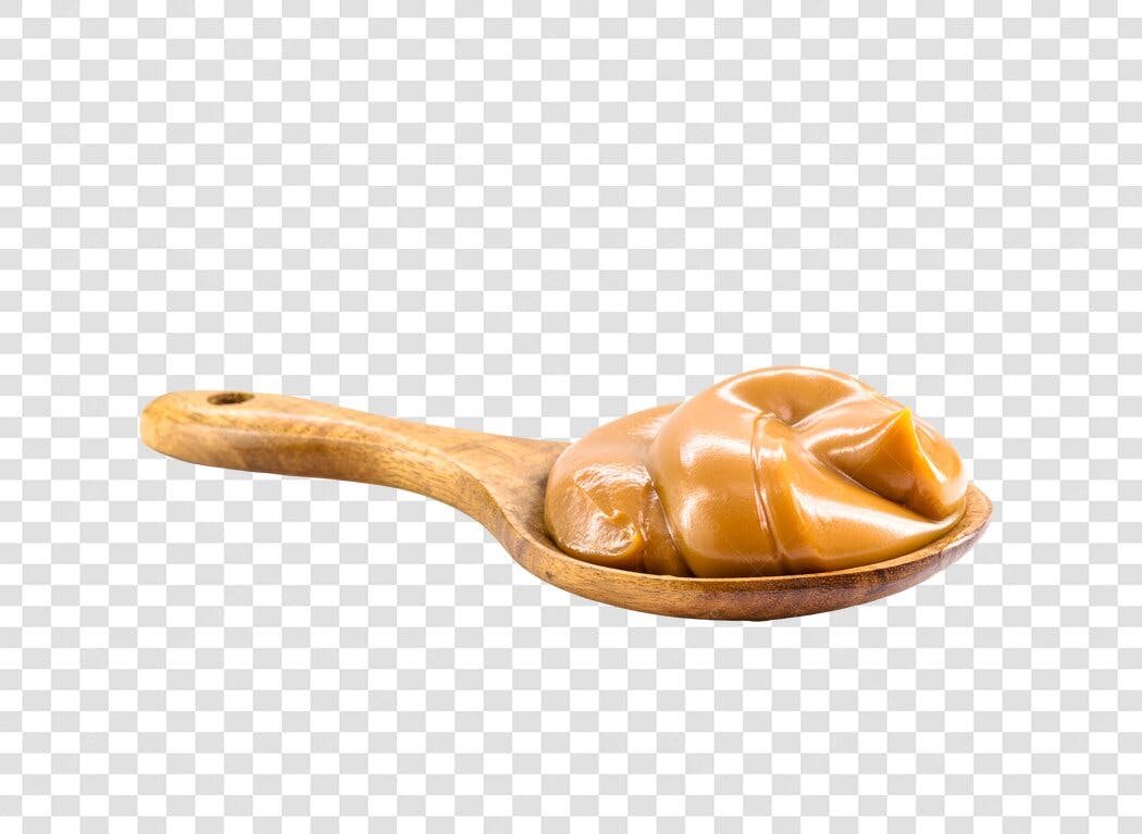 Elemento gráfico Doce de Leite na colher de madeira PNG com fundo transparente
