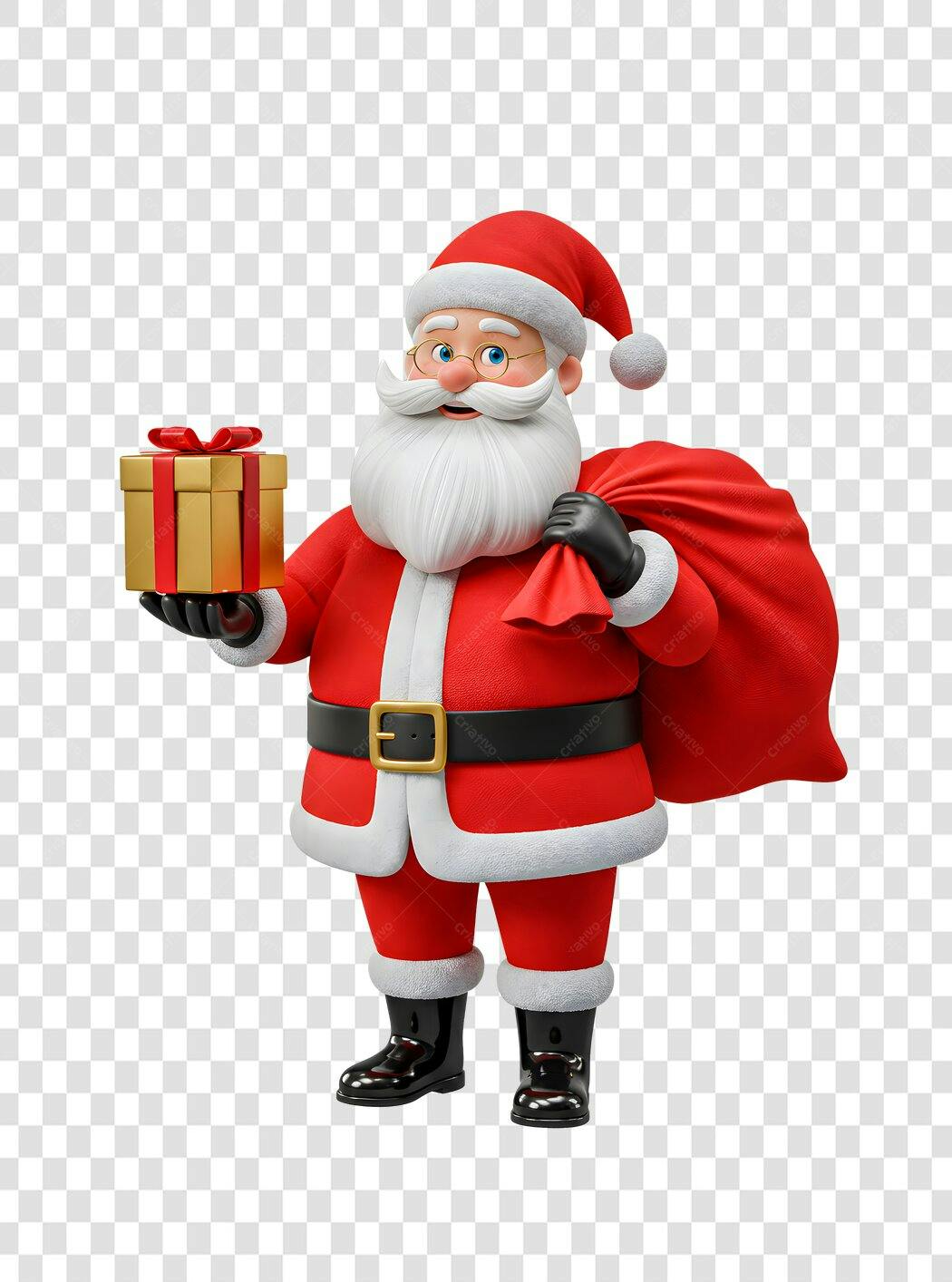 Papai Noel 3D Natal com Presente e Saco de Brinquedos PNG com fundo transparente