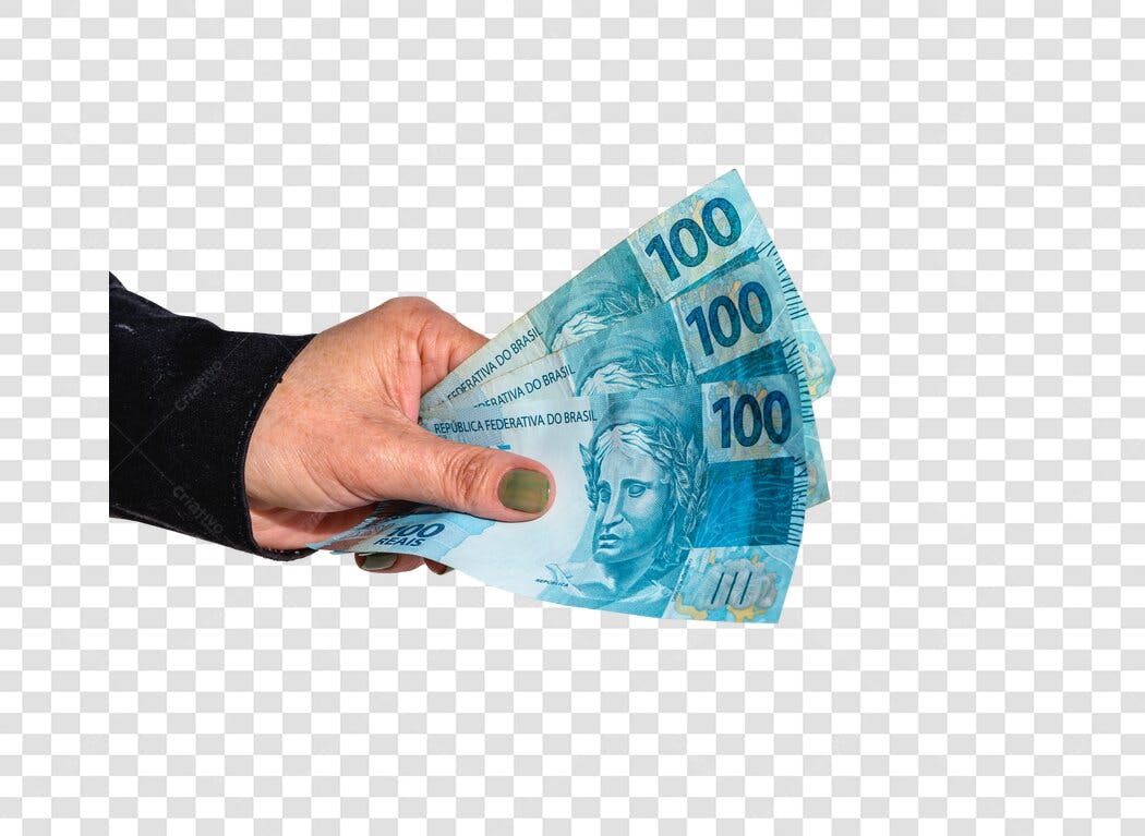 Imagem Mão Feminina Unha Verde Segurando Notas de 100 Reais Brasil PNG com fundo transparente