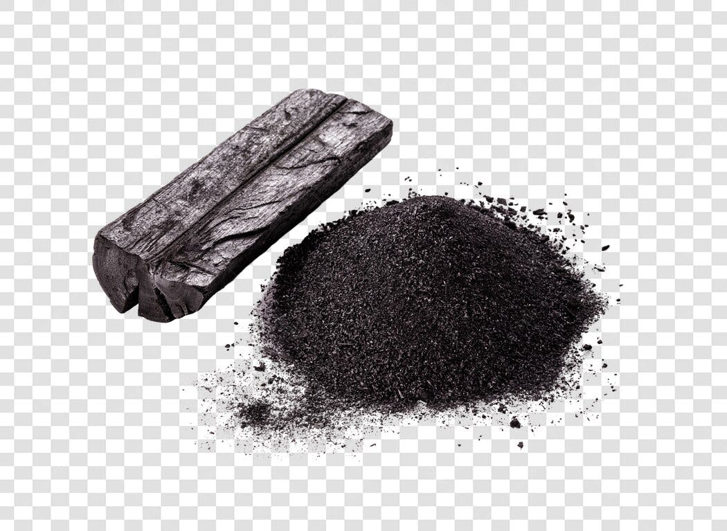 Elemento gráfico carvão vegetal em tora e pó preto cinza PNG com fundo transparente