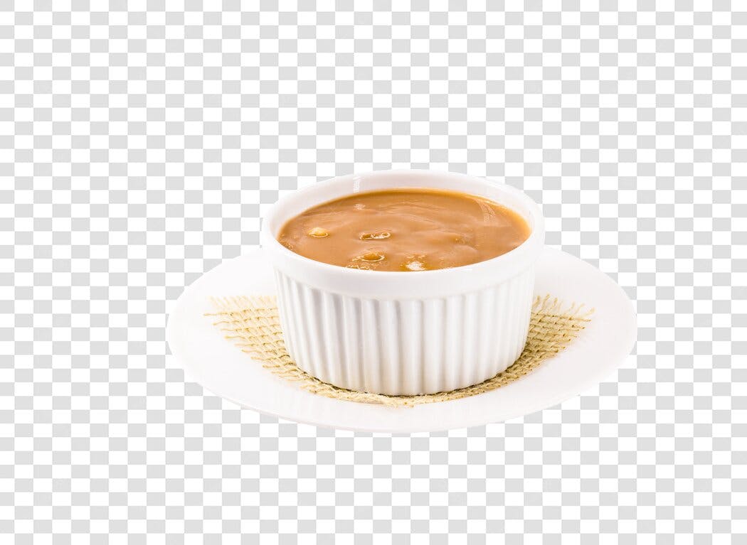Molho de Caramelo Doce em Ramekin Branco PNG com fundo transparente