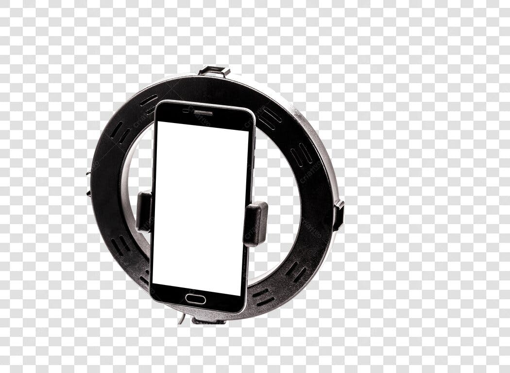 Ring Light com Smartphone Tela Branca para Criadores de Conteúdo PNG com fundo transparente