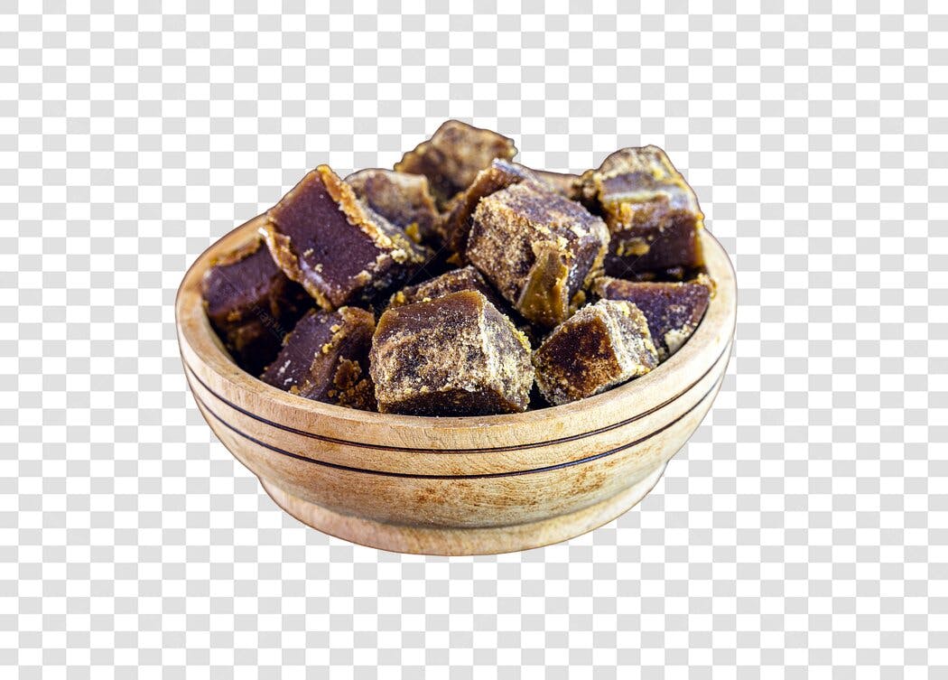Ingrediente Alimentar Rapadura em tigela de madeira PNG com fundo transparente