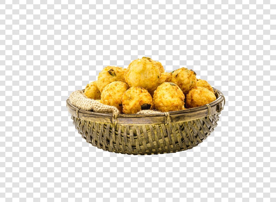 Elemento gráfico Salgados Fritos Dourados em Cesta PNG com fundo transparente