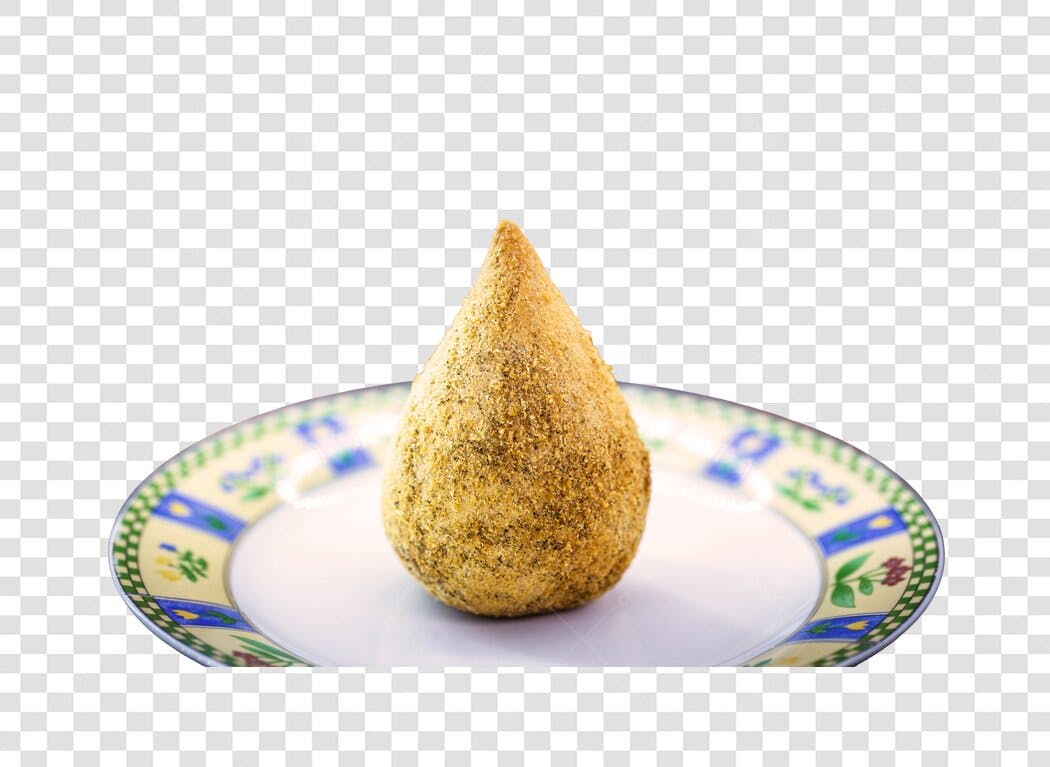 Elemento gráfico Coxinha brasileira dourada em prato PNG com fundo transparente