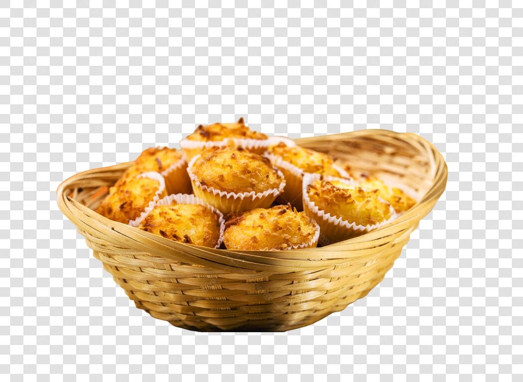 Cesta de Doces de Coco Assados em Cesta Rústica PNG com fundo transparente