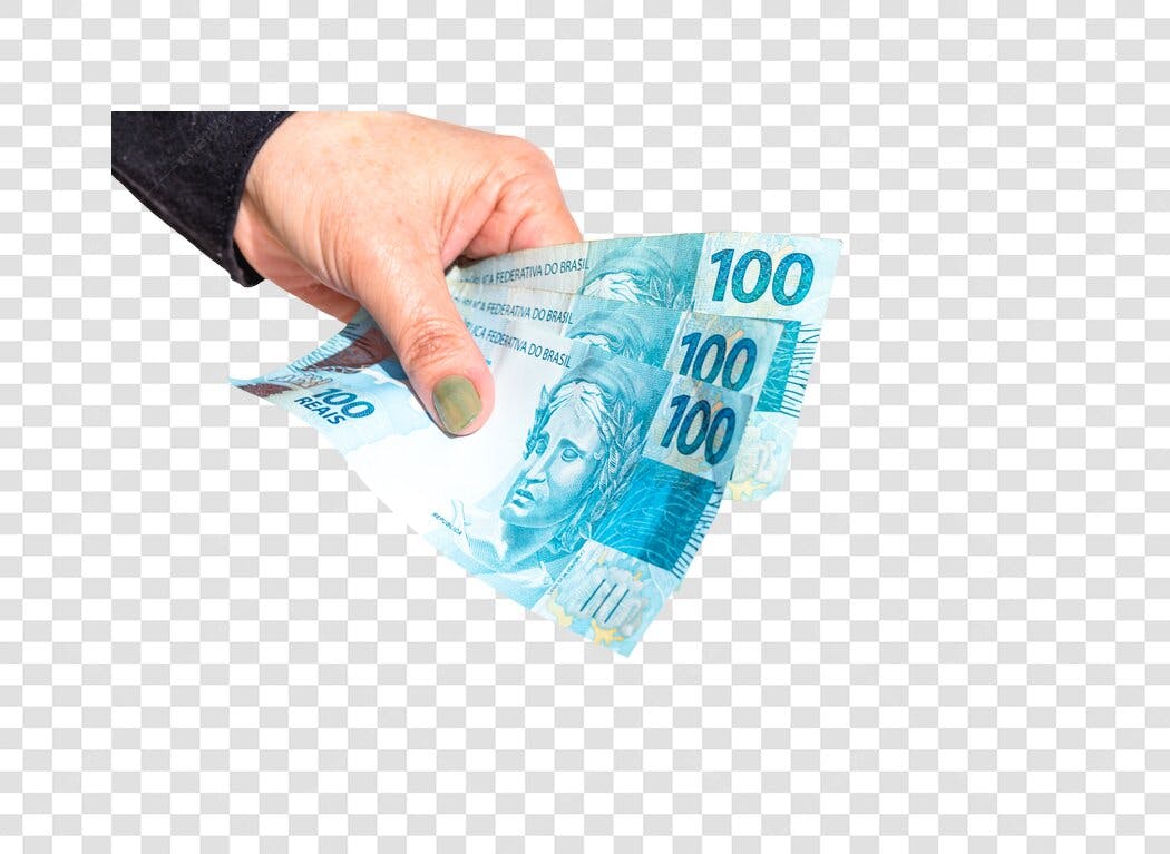Dinheiro Real em Mãos Mulher com Unhas Verdes 100 Reais PNG com fundo transparente