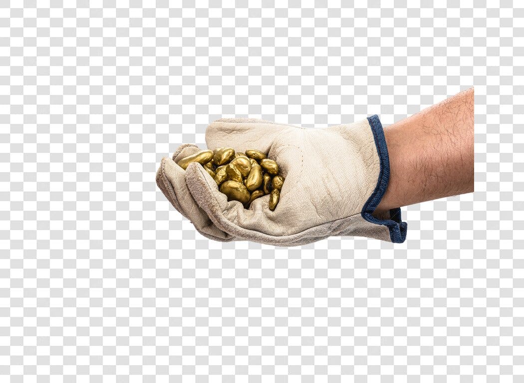 Imagem Homem com Luva e Pepitas de Ouro PNG com fundo transparente
