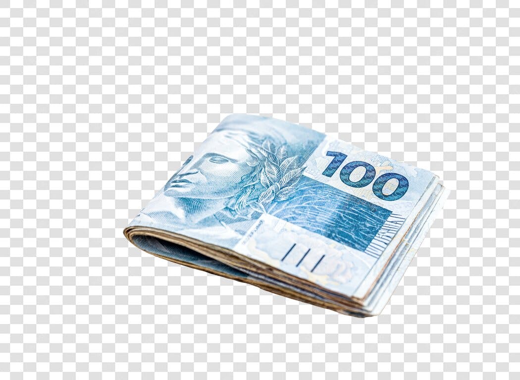 Maço de Notas de 100 Reais Brasileiros Dinheiro Azul PNG com fundo transparente