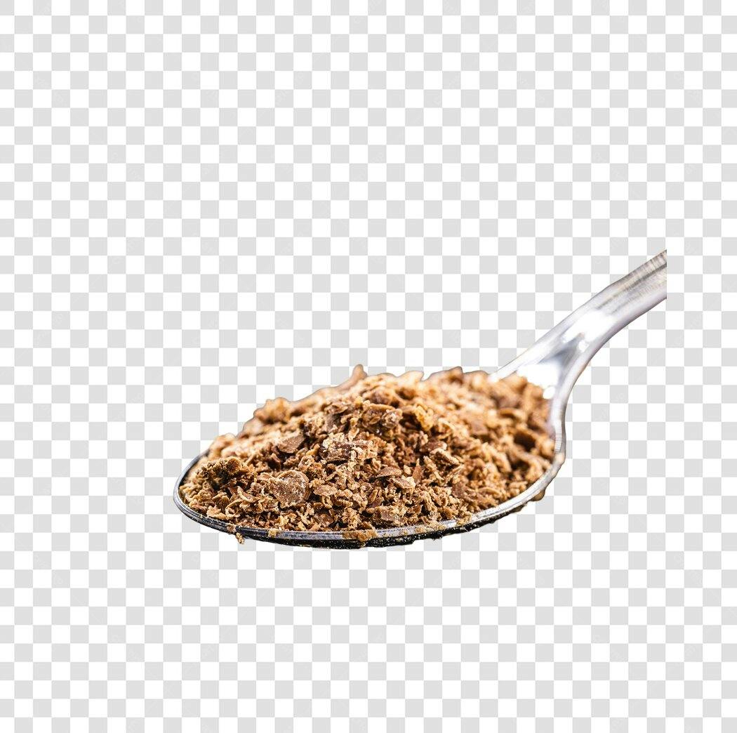 Imagem de colher metálica com café moído marrom PNG com fundo transparente