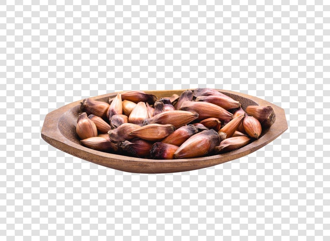 Objeto Pinhões na Tigela de Madeira PNG com fundo transparente