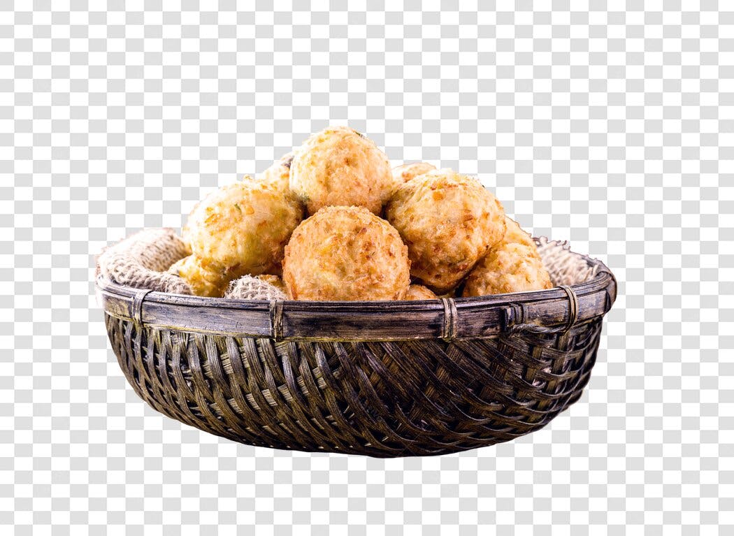Foto de Produto Cesta de Salgados Fritos Dourados PNG com fundo transparente