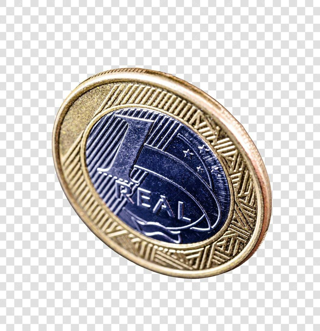 Icone financeiro Moeda 1 Real Brasileiro PNG com fundo transparente