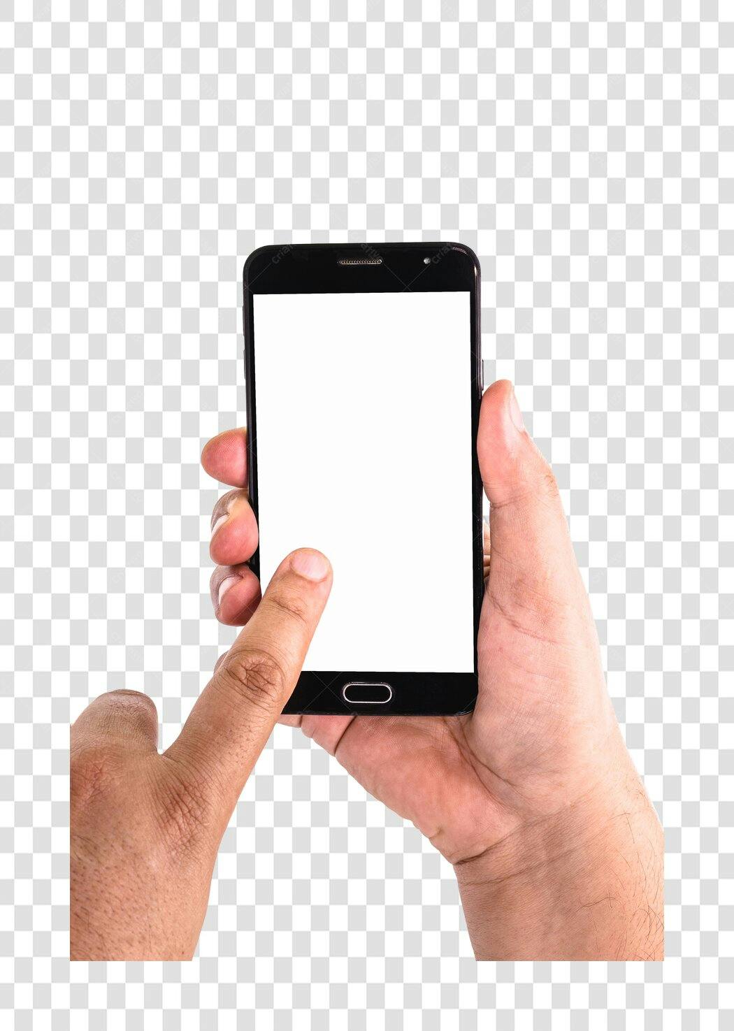 Mockup de Smartphone Mãos Tocando Tela Branca PNG com fundo transparente