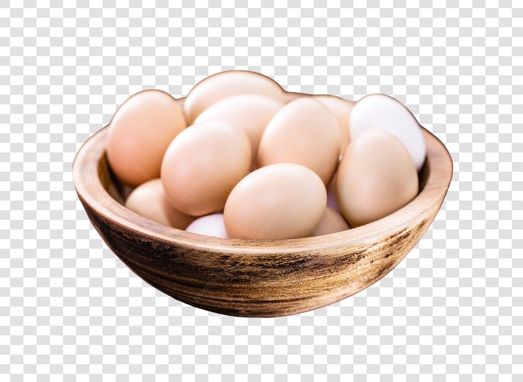 Alimento Ovos Frescos em Tigela de Madeira PNG com fundo transparente