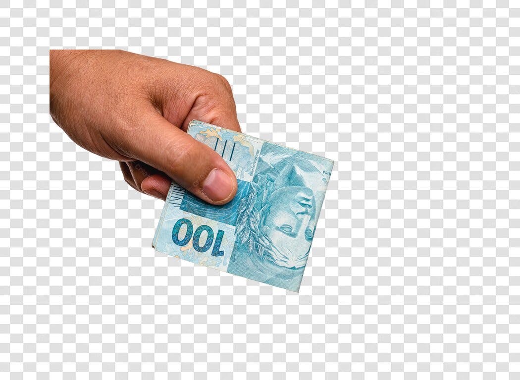 Mão Segurando Nota 100 Reais Financeiro Pagamento PNG com fundo transparente