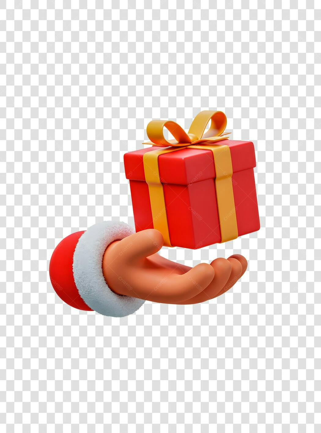 Ilustração 3D Mão do Papai Noel segurando presente Natal PNG com fundo transparente