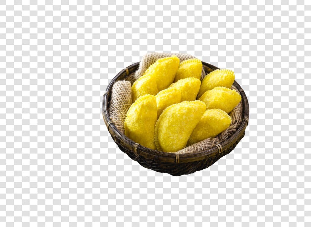 Elemento de Marketing Salgados Fritos Amarelos em Cesta PNG com fundo transparente