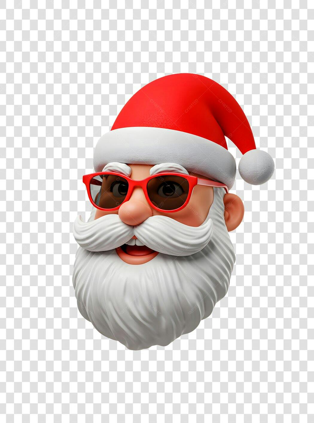 Ícone 3D Papai Noel de Óculos Vermelhos para Natal PNG com fundo transparente