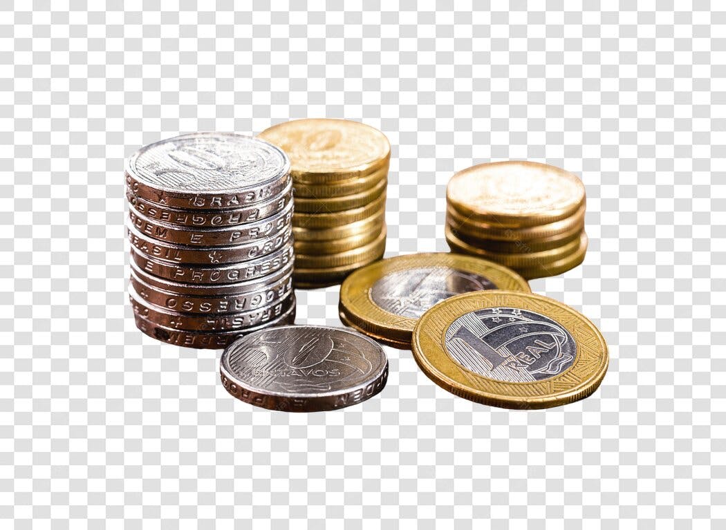 Elemento Gráfico Moedas Brasileiras Real Prata Dourado PNG com fundo transparente