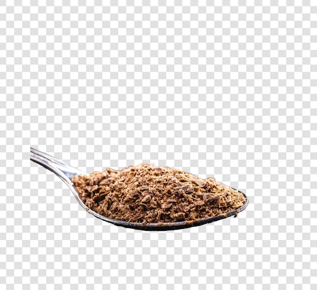 Elemento gráfico raspas de chocolate na colher prateada PNG com fundo transparente