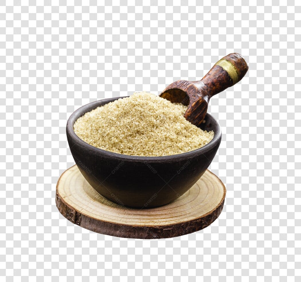 Foto de Produto Açúcar Mascavo com Colher de Madeira PNG com fundo transparente