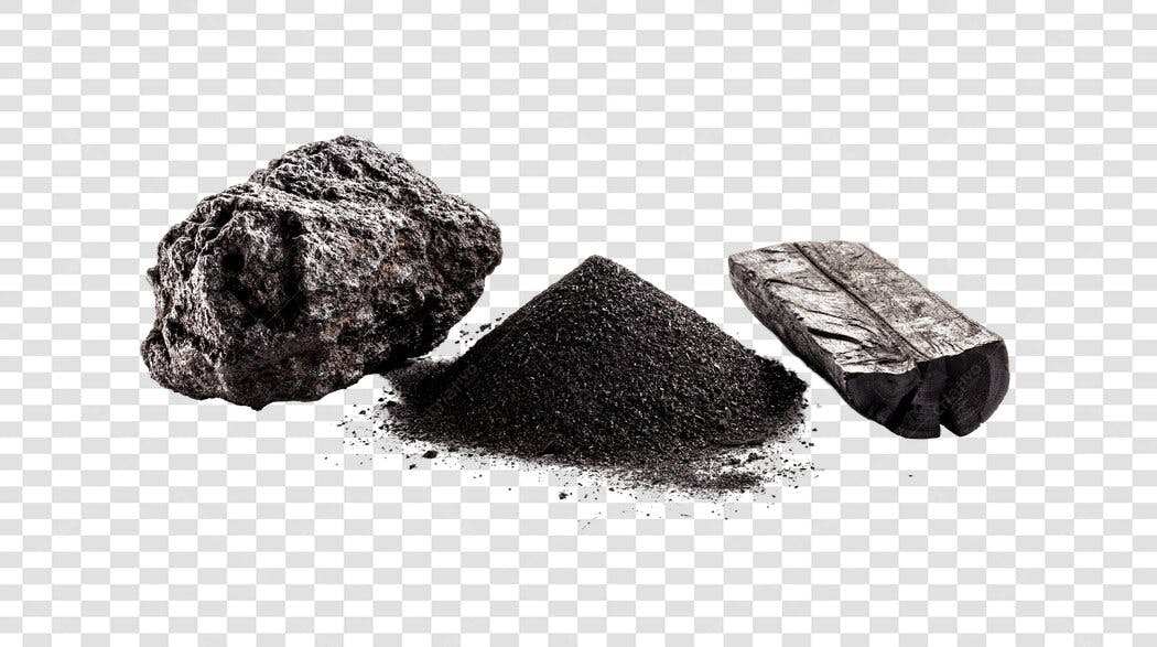Composição Carvão Mineral em Pó Bloco e Bruto PNG com fundo transparente