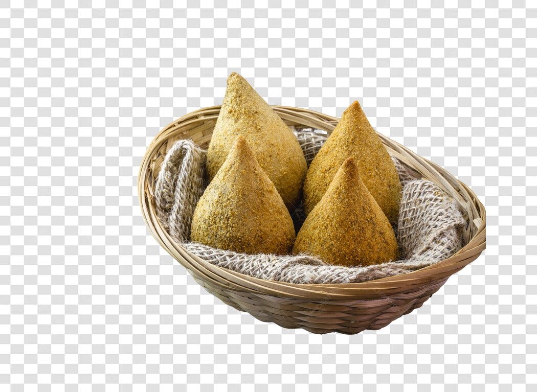 Foto Salgado Coxinha Brasileira em Cesta PNG com fundo transparente