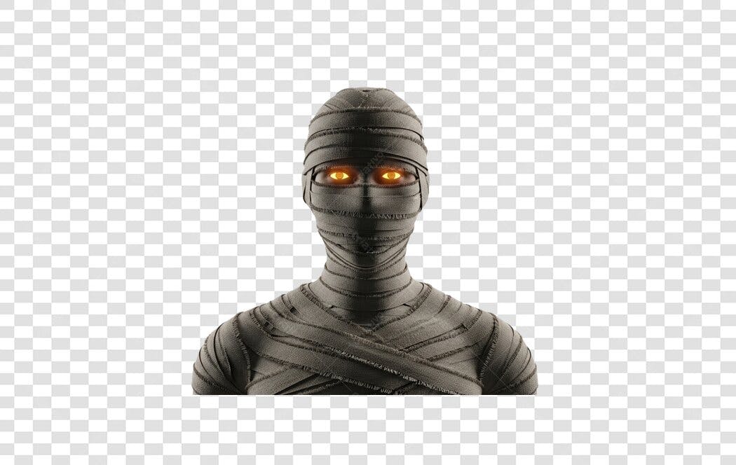 Personagem Múmia Egípcia Halloween Olhos Laranja Brilhantes PNG com fundo transparente