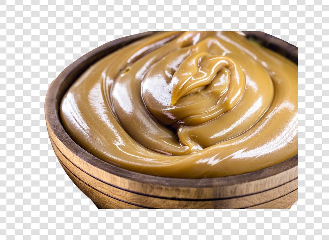 Creme de Doce de Leite em Tigela de Madeira PNG com fundo transparente