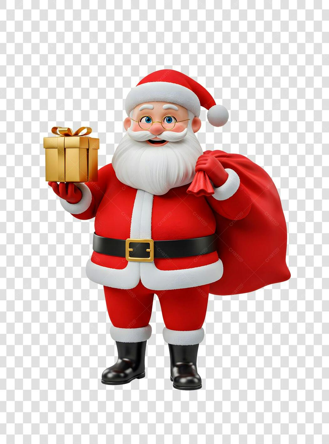 Personagem Papai Noel Natal Presente Dourado Saco Vermelho Festas PNG com fundo transparente