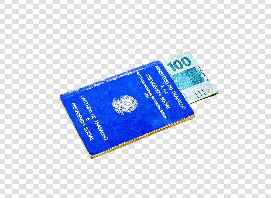 Imagem Carteira de Trabalho e Nota de 100 Reais Azul PNG com fundo transparente