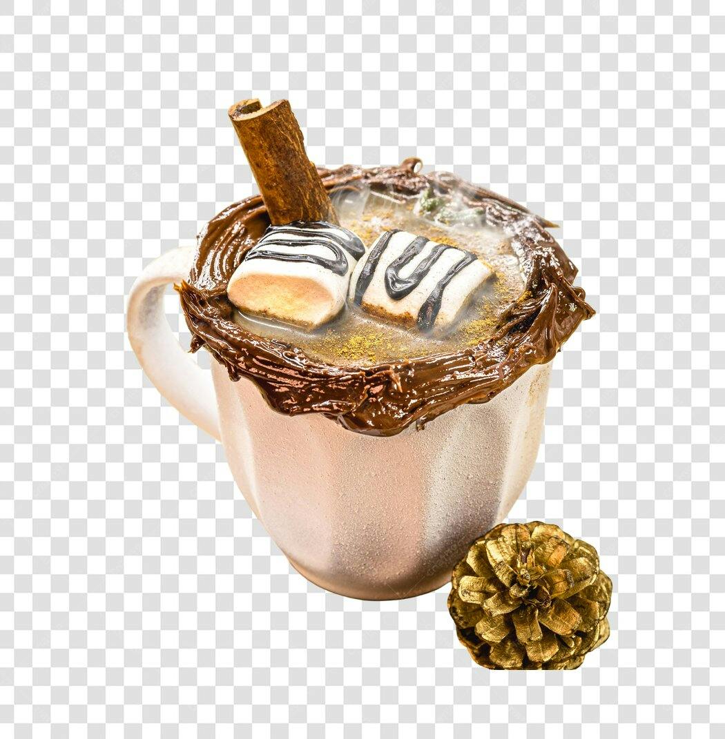 Ilustração Chocolate Quente Marshmallows Canela Pinha Inverno PNG com fundo transparente