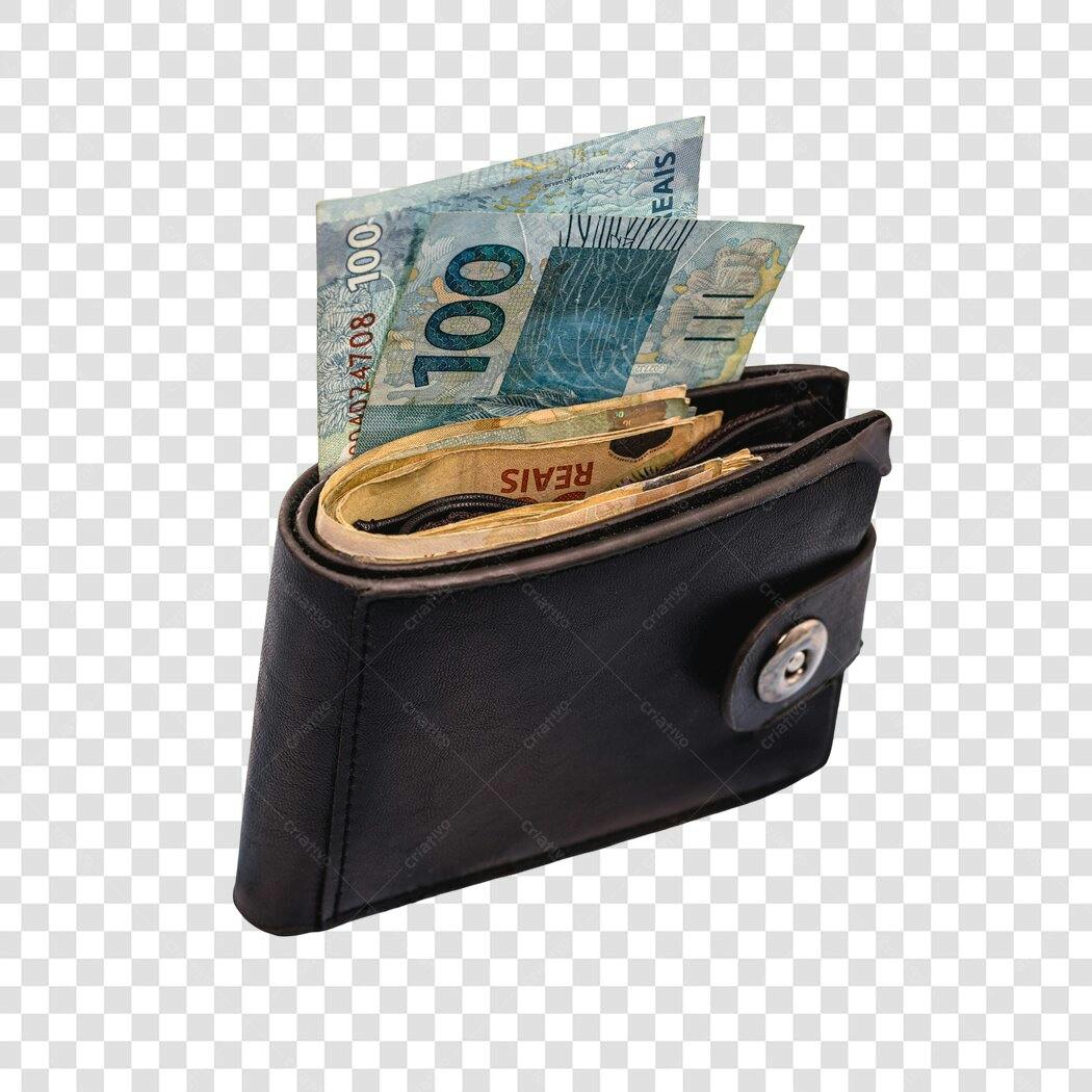 Imagem Carteira Preta com Notas de 100 e 50 Reais PNG com fundo transparente