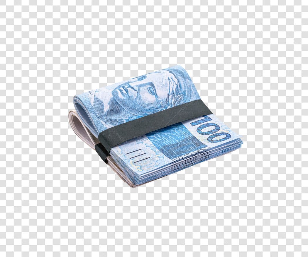 Elemento gráfico notas de 100 Reais Brasileiros azul PNG com fundo transparente