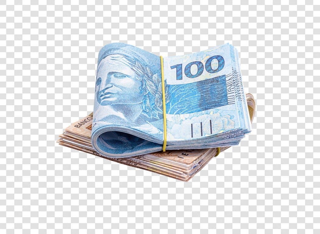 Pacote de Notas de 100 e 50 Reais Brasileiros PNG com fundo transparente