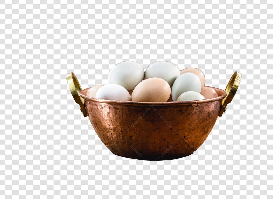 Imagem para Culinária Ovos Frescos Coloridos Tigela Cobre PNG com fundo transparente