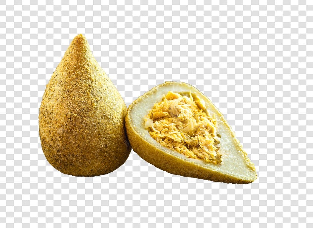 Elemento gráfico Coxinha de frango inteira e cortada PNG com fundo transparente