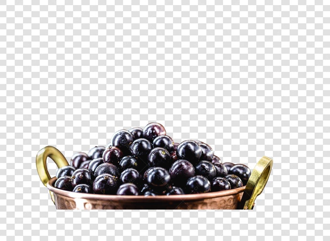 Elemento PNG Jabuticabas Frescas em Tigela de Cobre com fundo transparente