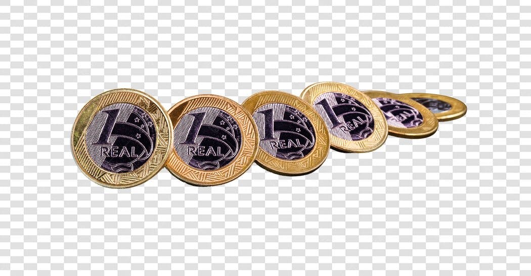 Moedas Brasileiras Dinheiro 1 Real PNG com fundo transparente