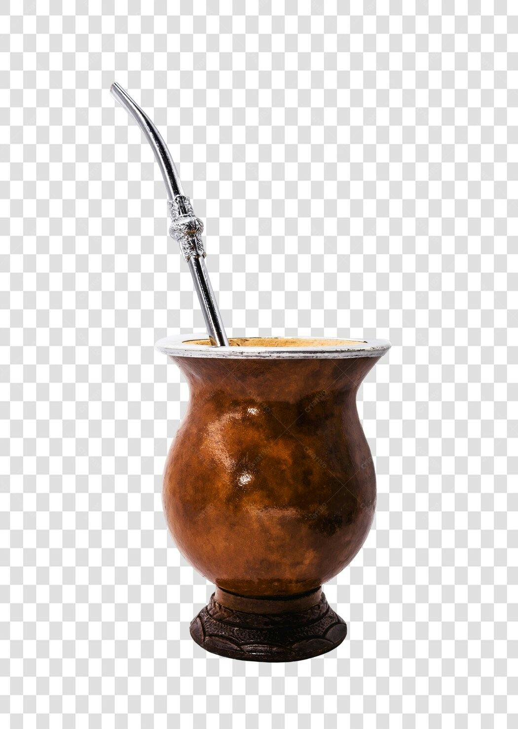 Objeto isolado Cuia de Chimarrão e Bomba Prata PNG com fundo transparente