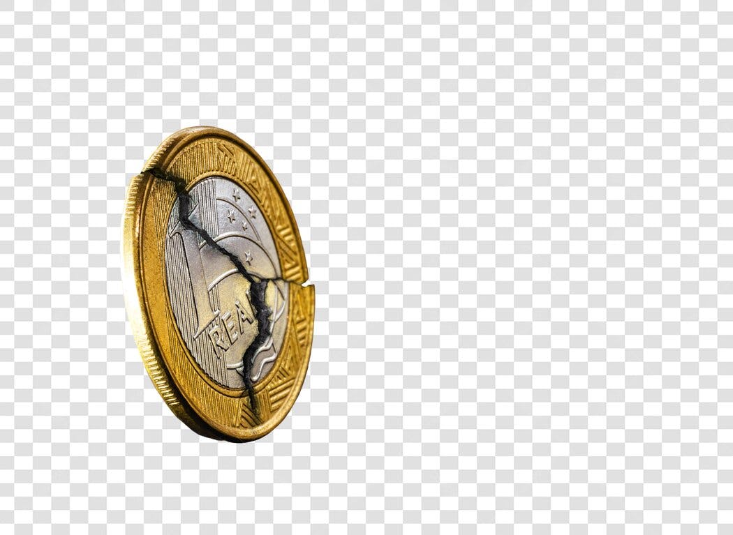 Imagem Moeda de 1 Real Quebrada Crise Economica Devaluacao PNG com fundo transparente