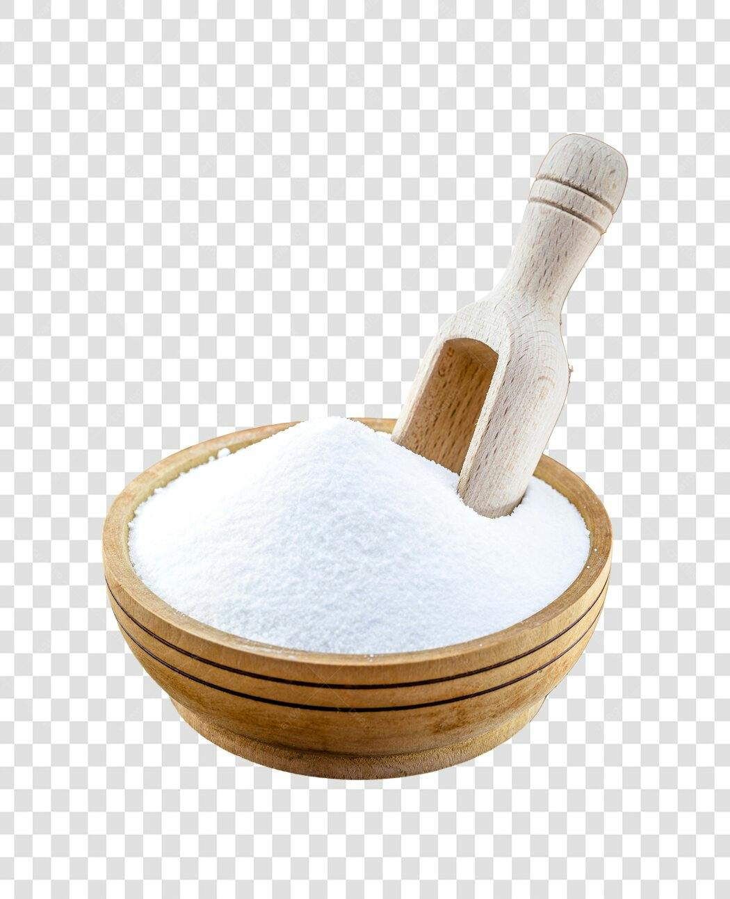 Recurso Culinário Tigela de Madeira com Pó Branco e Colher de Pau PNG com fundo transparente