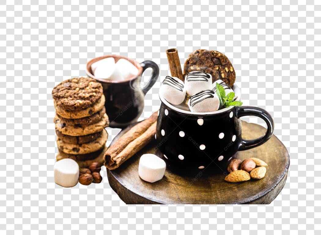 Ilustração Chocolate Quente Marshmallow Biscoitos Canela PNG com fundo transparente