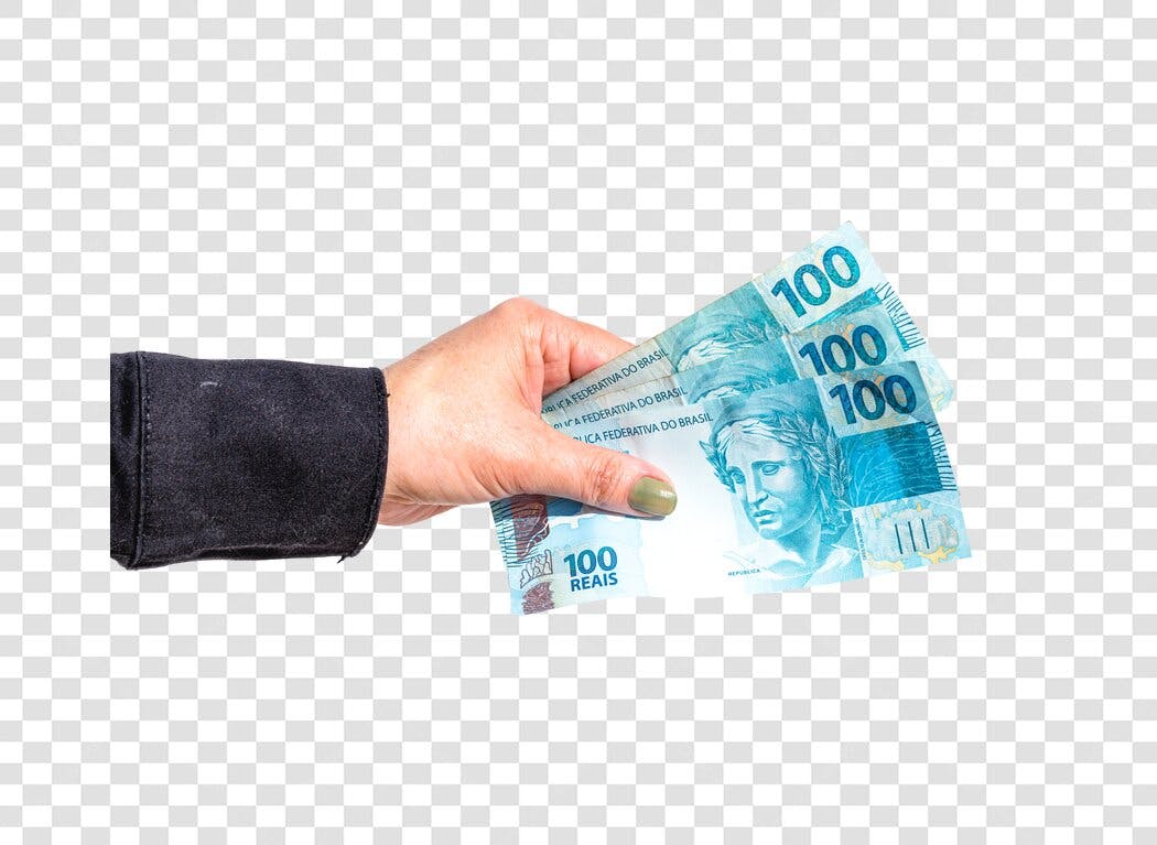Imagem Mão Segurando Notas de 100 Reais Dinheiro Transação Financeira PNG com fundo transparente