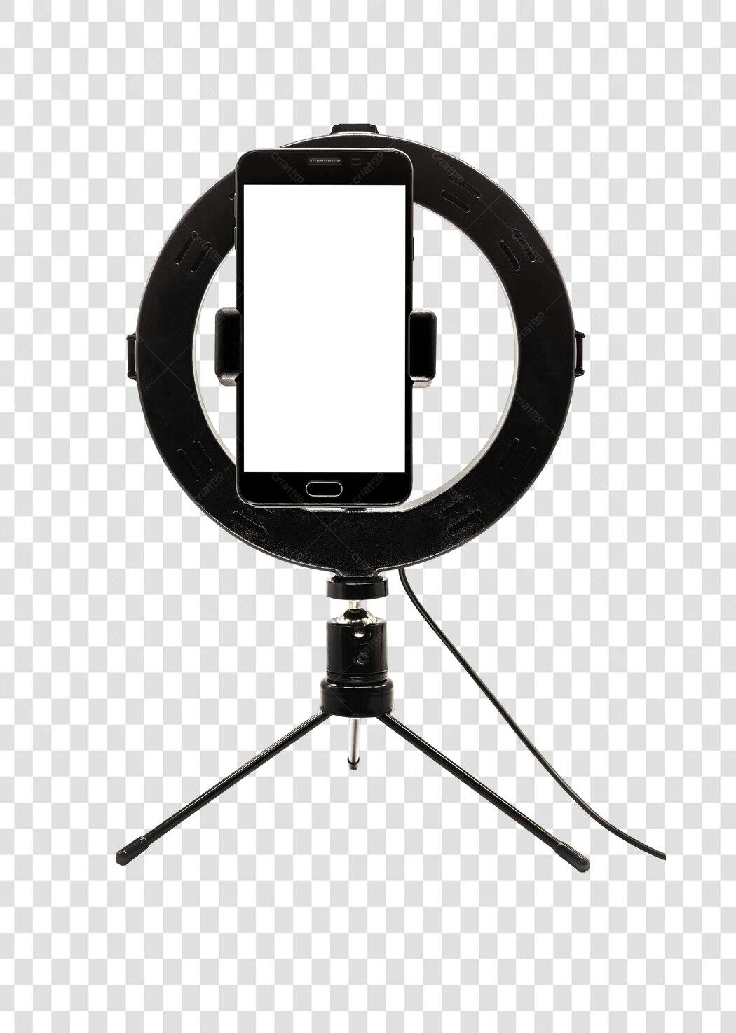 Elemento para Marketing Digital Celular Ring Light e Tripé PNG com fundo transparente