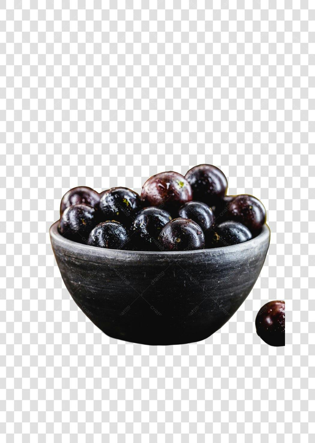 Fruta Jabuticabas frescas em tigela rústica PNG com fundo transparente