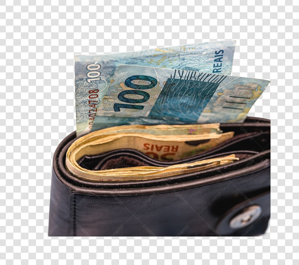 Ícone de Finanças Carteira Preta com Notas de 100 e 50 Reais PNG com fundo transparente
